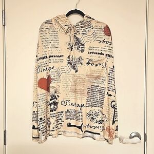 Lily by Firmiana  graphic print long sleeve hoodieside slits breast pocket 4XL